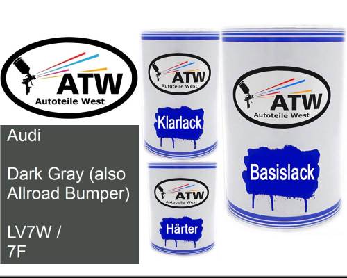 Audi, Dark Gray (also Allroad Bumper), LV7W / 7F: 500ml Lackdose + 500ml Klarlack + 250ml Härter - Set, von ATW Autoteile West.